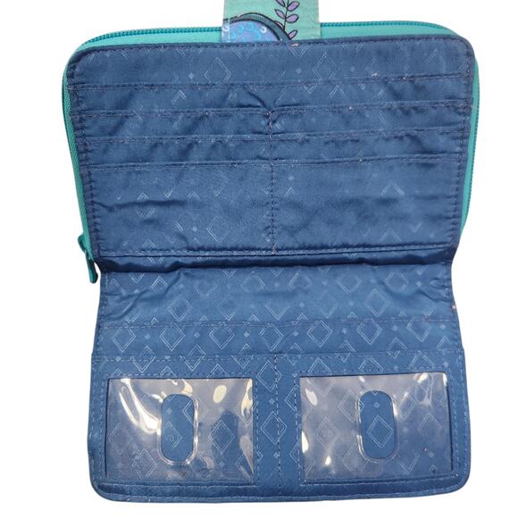 VERA BRADLEY SET OF 3 LARGE DUFFEL WALLET COSMETIC MAKEUP BAG TEAL PEACOCK BIRDS - Picture 4 of 11